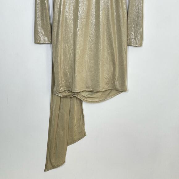 NEW Fashion Nova Mini Dress Women's Size 3X Gold What a Trophy Ruched Stretch - Picture 6 of 8